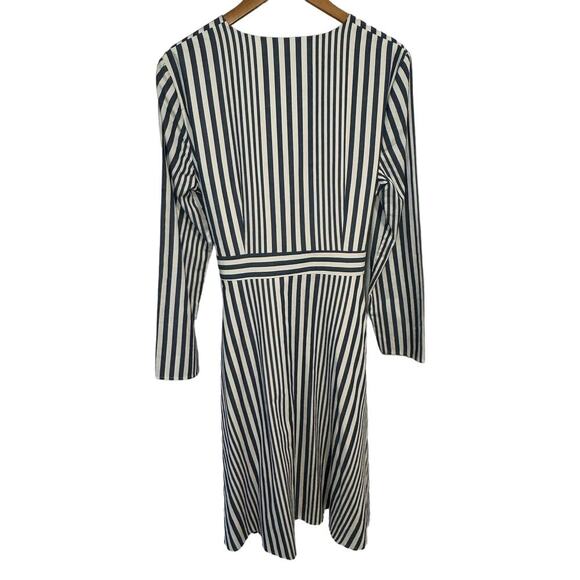 Cremieux Long Sleeve Shirt Dress Navy Ivory Striped Tie Front Women's Size 14 - Picture 8 of 10